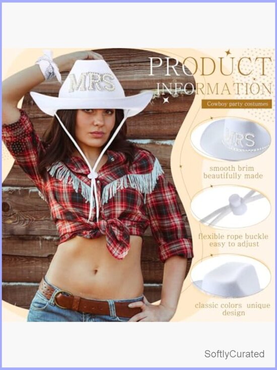 6 Pc Bride & Groom Cowboy Hat Set with Sunglasses Bandanas Mr Mrs Western Party